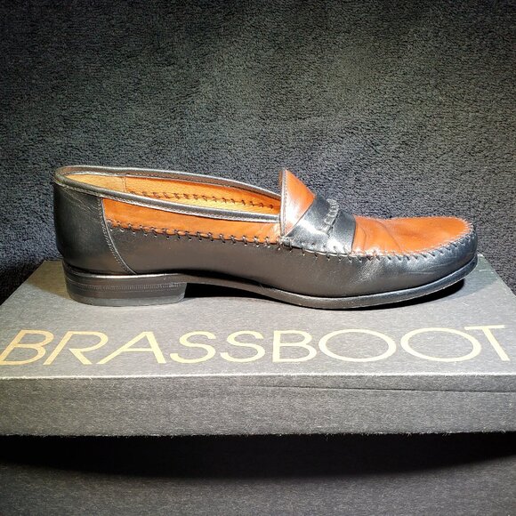 VINTAGE BRASSBOOT DONATO TWOTONE BLK/BRN MENS SLIPON LOAFERS...MADE IN SPAIN main image 7